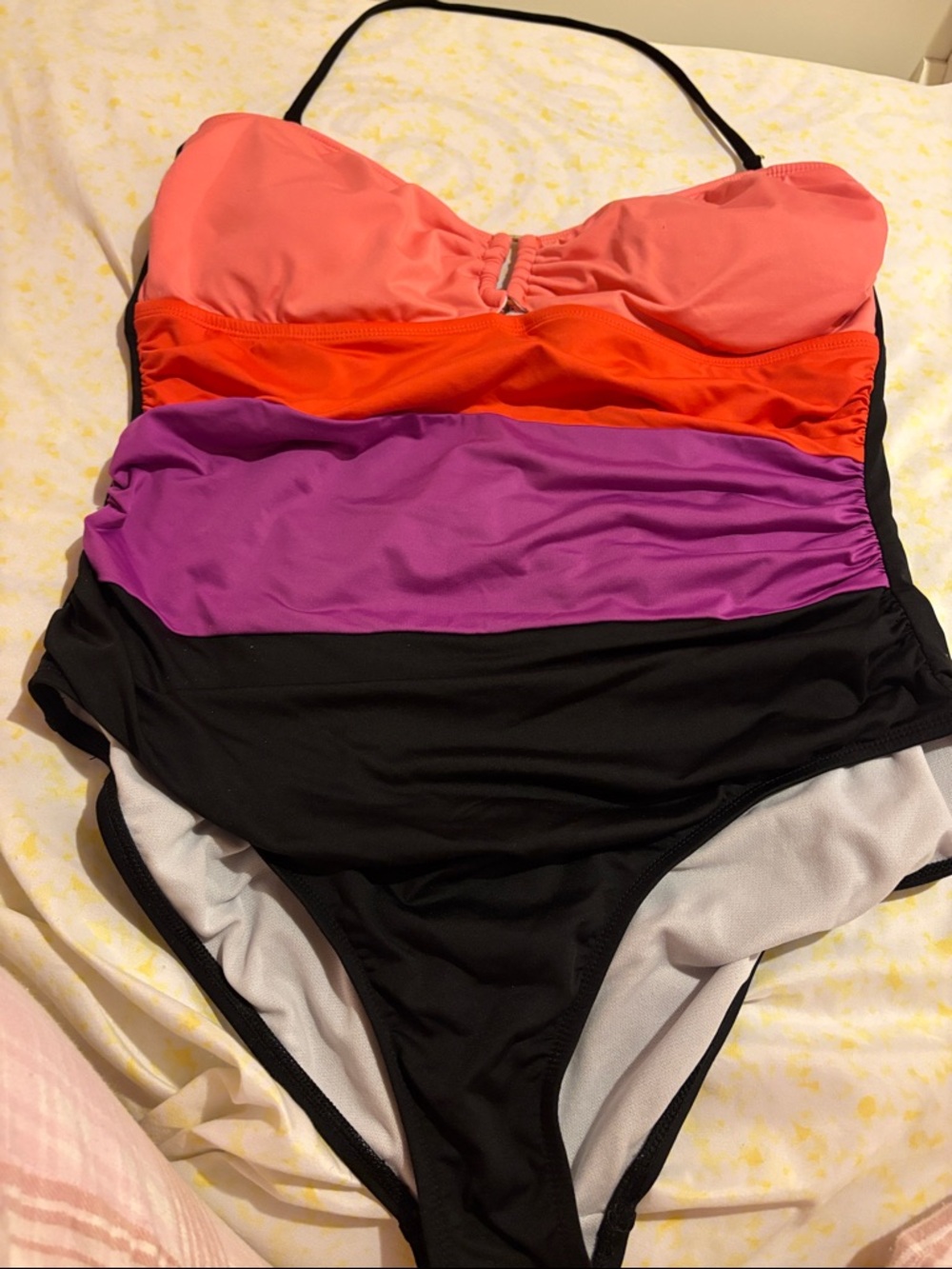 a.n.a Colorblock One-Piece Swimsuit in Coral, Orange, Purple, and Black